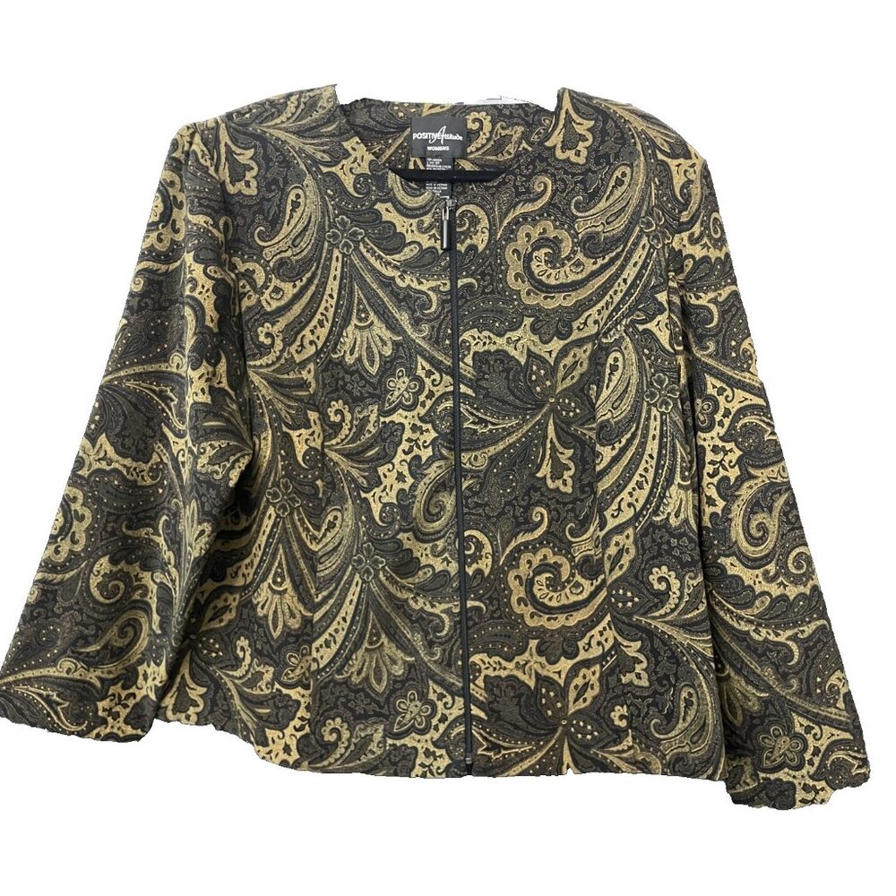 Vintage Positive Attitude Women's Full Zip Top Jacket Paisley Size 20 Green